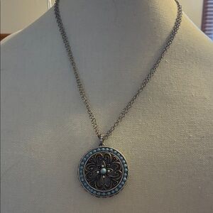 Chico's Silver and Blue Medallion Necklace